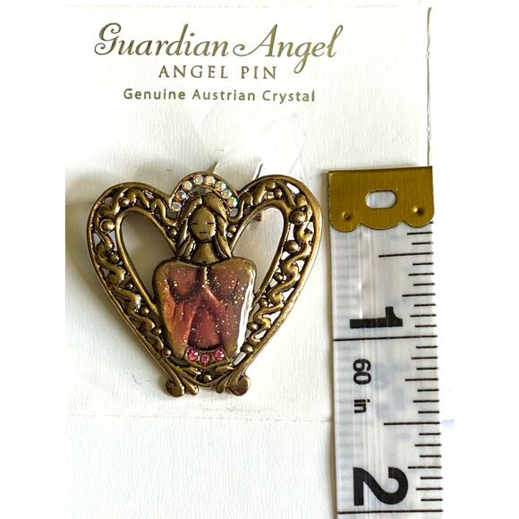 Guardian Angel Brooch Pin Genuine White and Pink Austrian Crystals - Picture 7 of 7